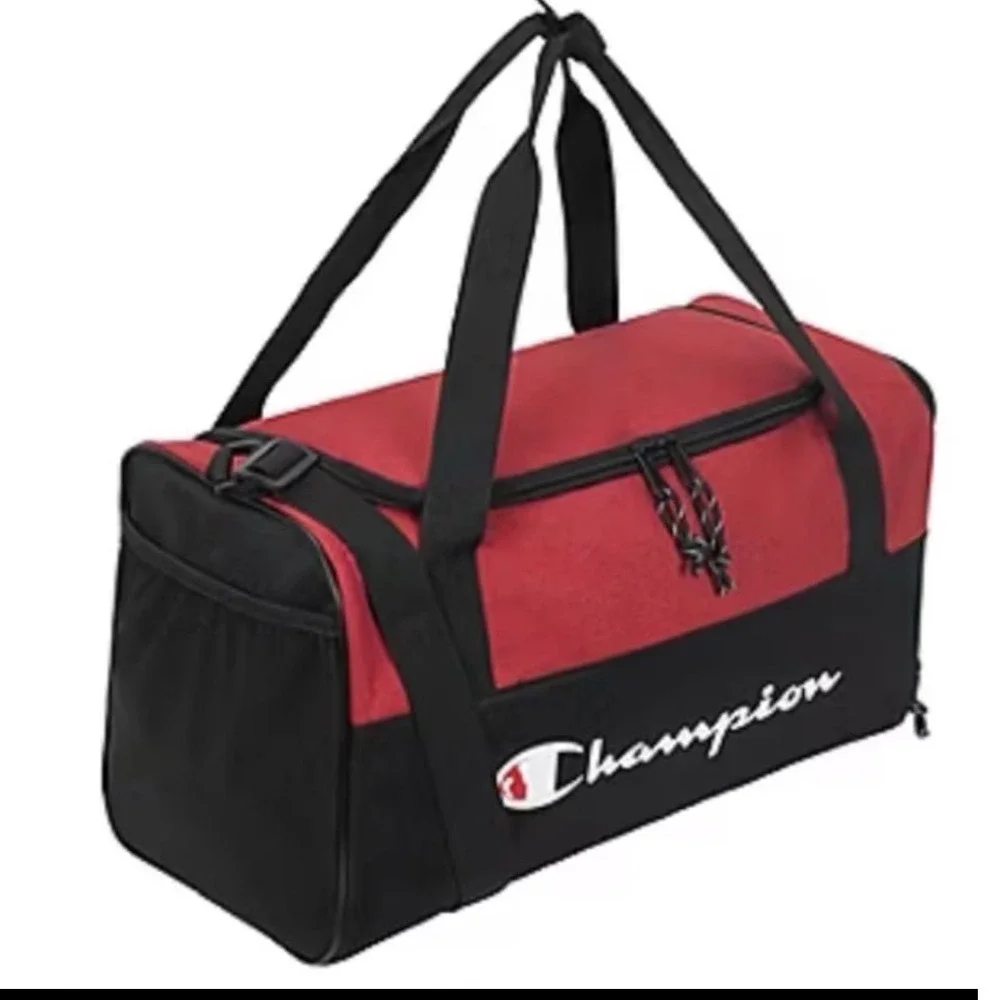 Champion Duffel Bag Red Black Gym Travel Overnight Bag CV2-1054-601 OS